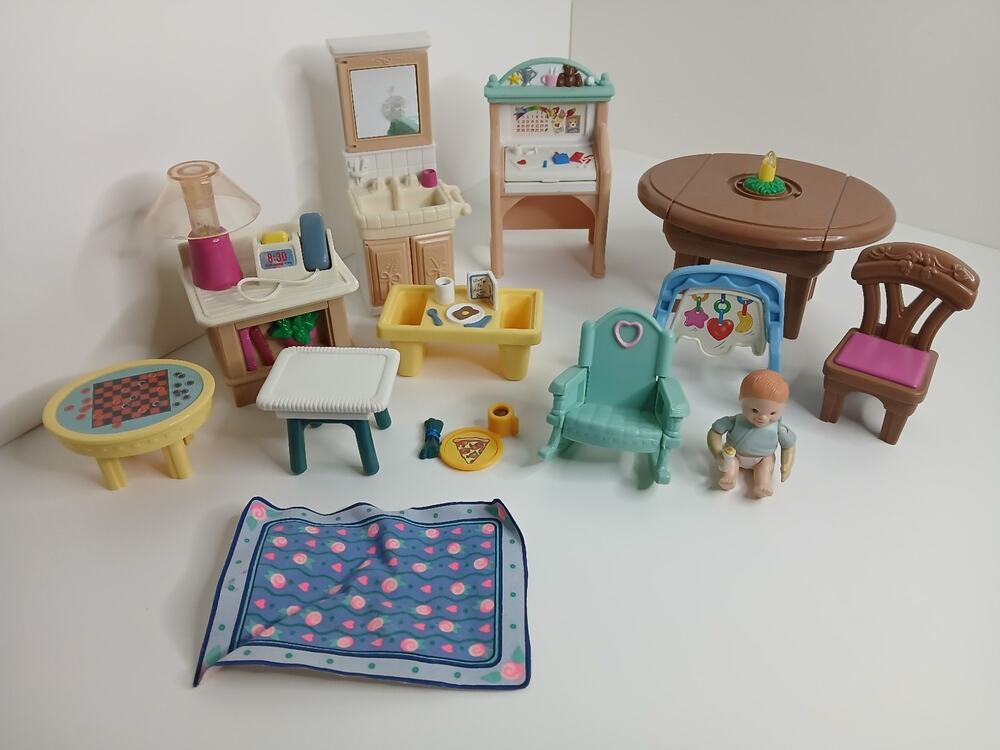Fisher Price Loving Family Vtg 1999 Lot of 13 Vanity Table Phone Desk Baby *